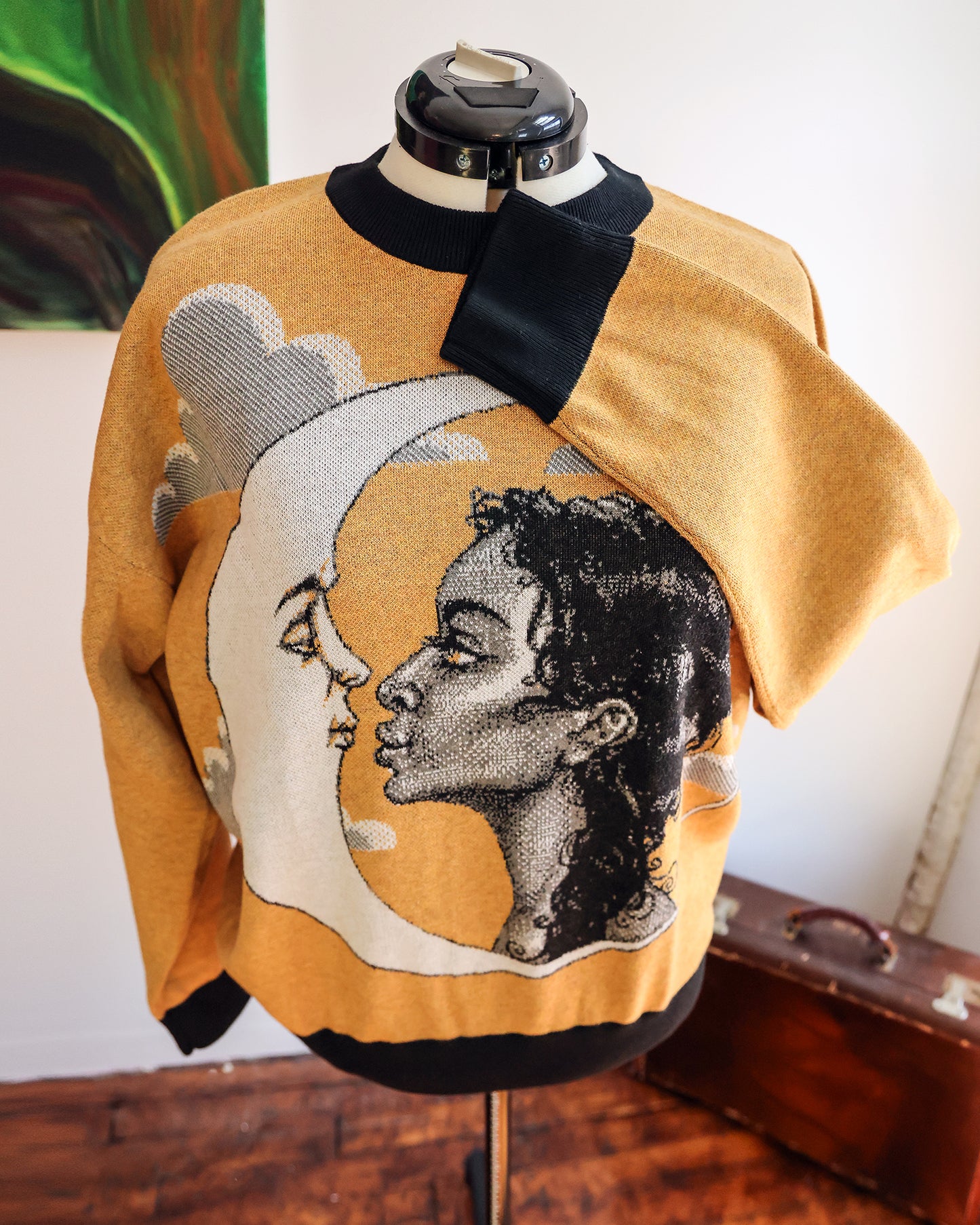 M IN STOCK AND READY TO SHIP Moon Kiss Mustard Oversized Crewneck Sweater Unisex Vintage Graphic