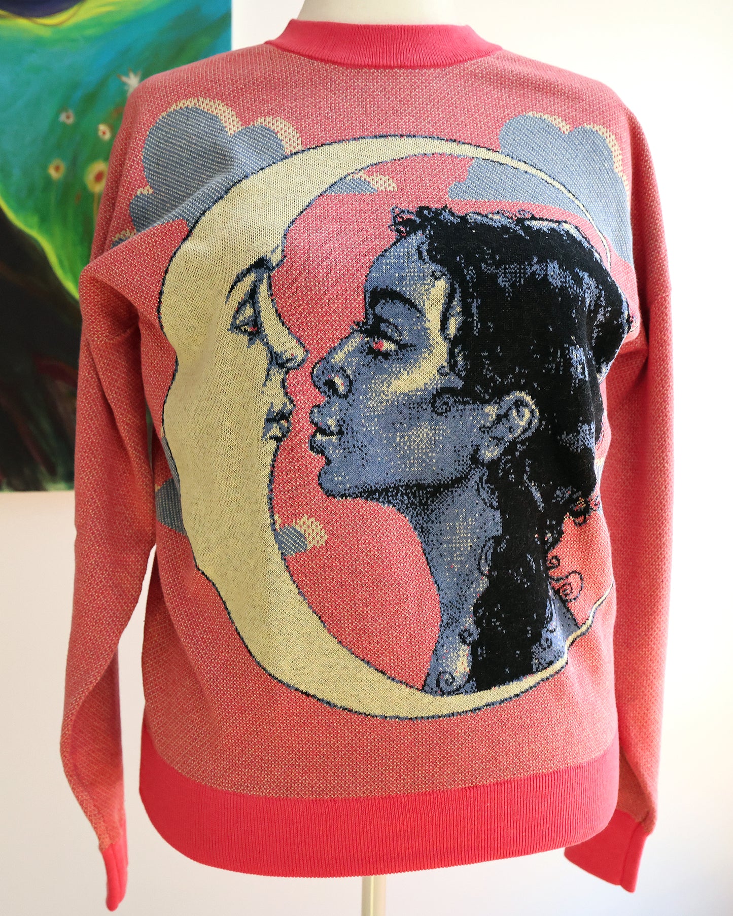 M IN STOCK AND READY TO SHIP Moon Kiss Pink Oversized Crewneck Sweater Unisex Vintage Graphic