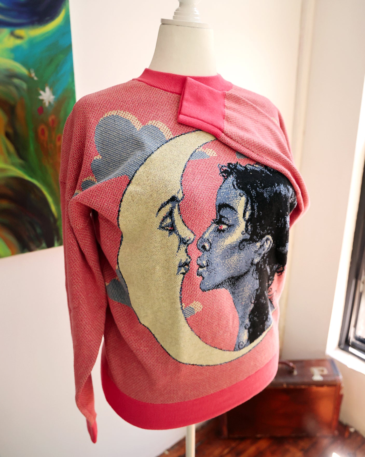 M IN STOCK AND READY TO SHIP Moon Kiss Pink Oversized Crewneck Sweater Unisex Vintage Graphic