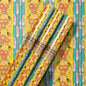 Abstract Art Deco Floral Mustard Teal Stripe Wrapping Paper 3 Sheet Roll