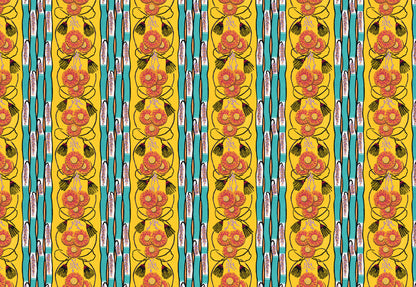 Abstract Art Deco Floral Mustard Teal Stripe Wrapping Paper 3 Sheet Roll