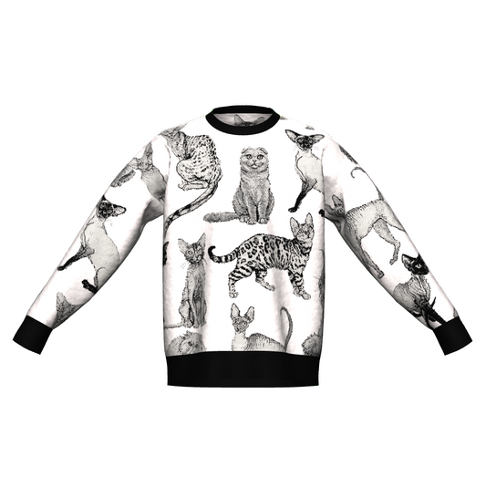 M IN STOCK AND READY TO SHIP Illustrated Cat Breeds Black White Oversized CrewNeck Sweater Unisex Vintage Graphic (Copy)