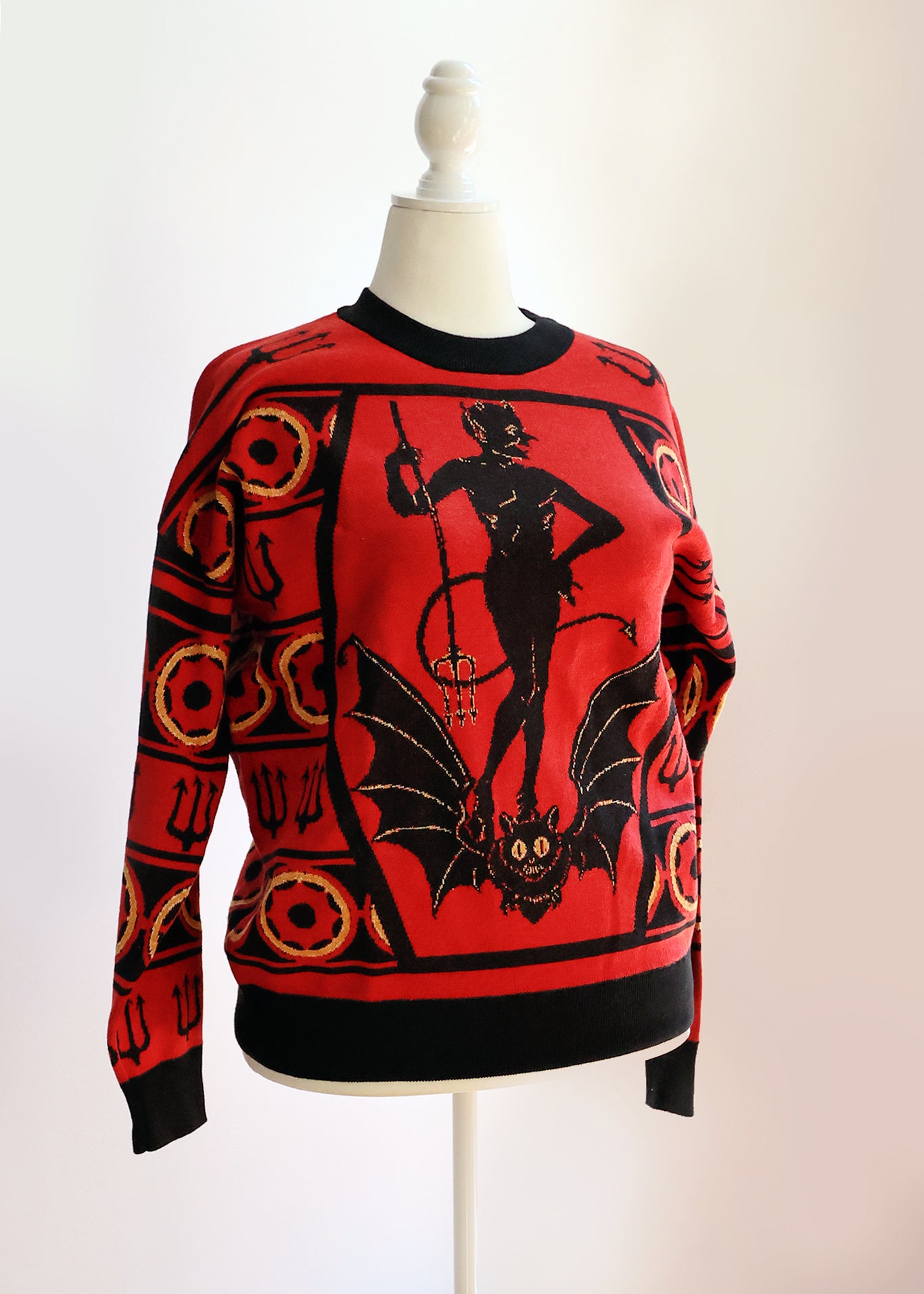 PRE-ORDER Striped Red Devil Oversized Crewneck Sweater Unisex Relaxed Fit Graphic Pullover