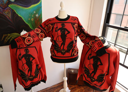 PRE-ORDER Striped Red Devil Oversized Crewneck Sweater Unisex Relaxed Fit Graphic Pullover