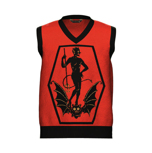 L IN STOCK AND READY TO SHIP Vintage Devil Bat V Neck Sweater Vest Unisex