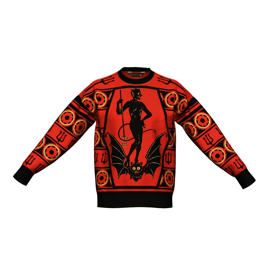 PRE-ORDER Striped Red Devil Oversized Crewneck Sweater Unisex Relaxed Fit Graphic Pullover