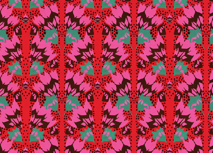 Red Pink Abstract Art Deco Floral Wrapping Paper 3 Sheet Roll