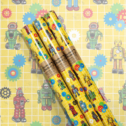 Retro Robots Wrapping Paper 3 Sheet Roll
