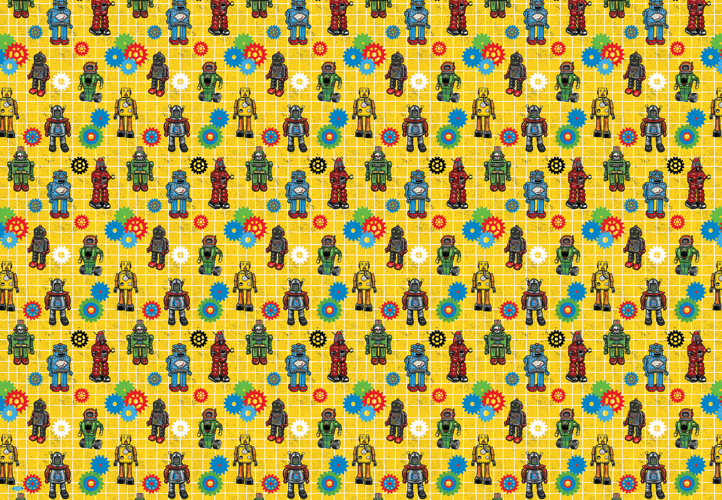 Retro Robots Wrapping Paper 3 Sheet Roll