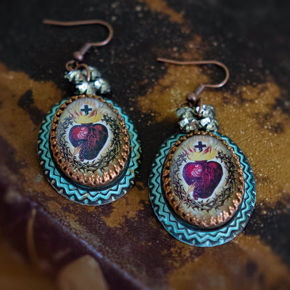 Sacred Heart Milagro Folk Art Earrings