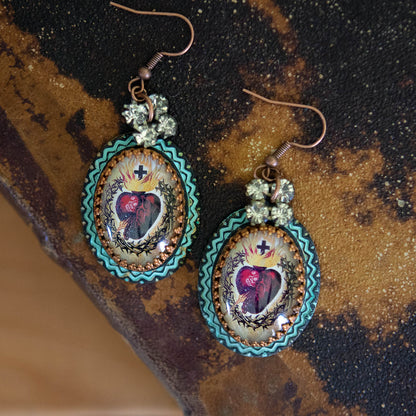 Sacred Heart Milagro Folk Art Earrings