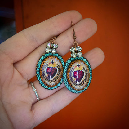 Sacred Heart Milagro Folk Art Earrings