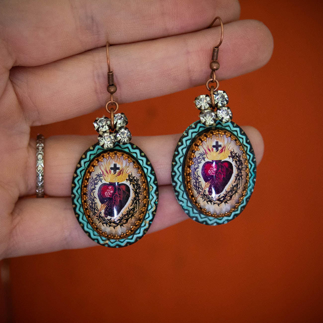 Sacred Heart Milagro Folk Art Earrings