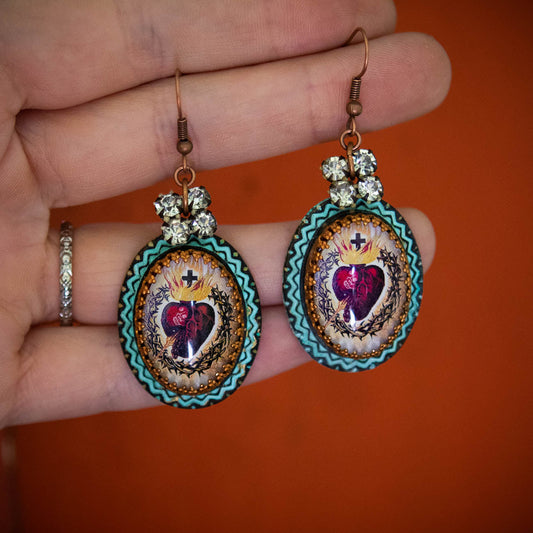 Sacred Heart Milagro Folk Art Earrings