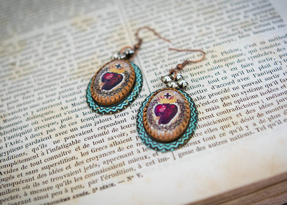 Sacred Heart Milagro Folk Art Earrings