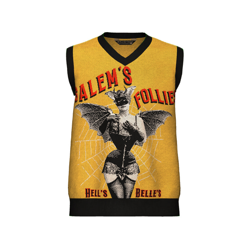 PRE-ORDER Salem Follies Hells Belles V Neck Sweater Vest Unisex Vintage Gothic Collage Graphic