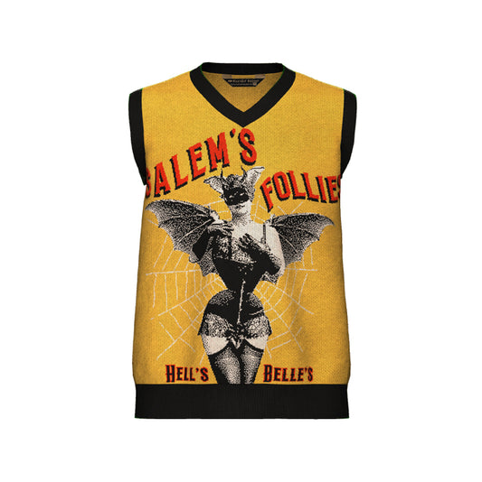 PRE-ORDER Salem Follies Hells Belles V Neck Sweater Vest Unisex Vintage Gothic Collage Graphic