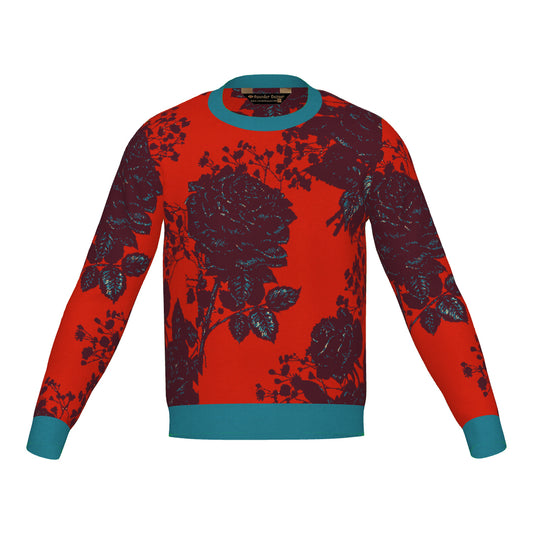 PRE-ORDER Teal & Red Roses Crewneck Sweater Unisex Classic Fit Graphic Pullover