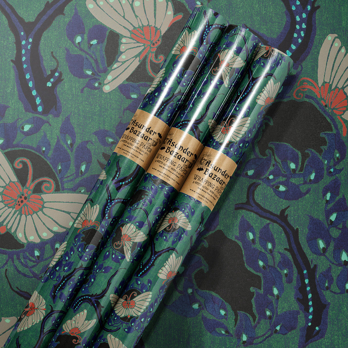 Twilight Butterflies Art Deco Wrapping Paper 3 Sheet Roll