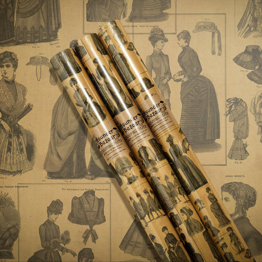Victorian Fashion Illustration in Sepia Wrapping Paper 3 Sheet Roll
