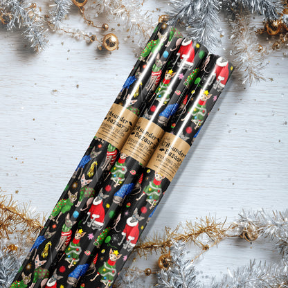 Festive Sphynx Cats Holiday Wrapping Paper 3 Sheet Roll