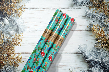 Festive Sphynx Cats on Teal Holiday Wrapping Paper 3 Sheet Roll